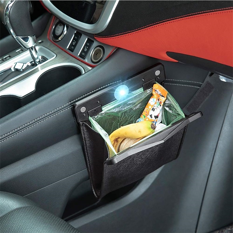 Collapsible Car Trash Can with LED Light - Leakproof, Hanging Storage Organizer for Vehicle, Multifunctional Trash Bin2