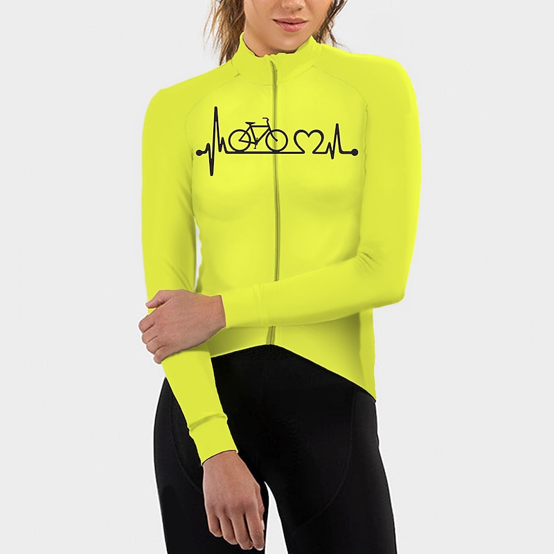 21Grams Racing Cycle Heartbeat Women's Long Sleeve Cycling Jersey Spandex Polyester Green Orange Red Heart Funny Bike Top Mountain Bike MTB Road Breathable Quick Dry Moisture Wicking Sports Clothing