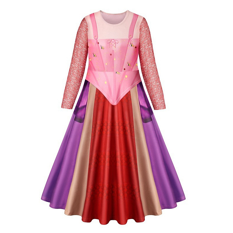 Hocus Pocus Witch Sarah Dress Masquerade Girls' Movie Cosplay Cosplay Costume Party Green Purple Red Dress Masquerade Polyester World Book Day Costumes3