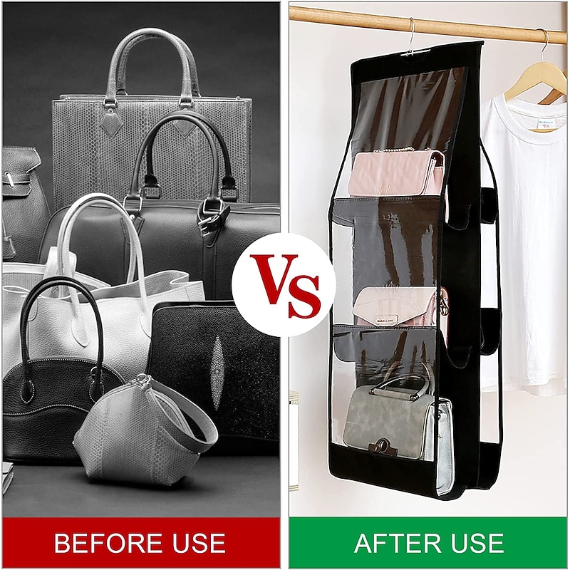 Double Side 6 Pocket Foldable Hanging Handbag Purse Storage Bag Sundry Tidy Organizer Wardrobe Closet Hanger2
