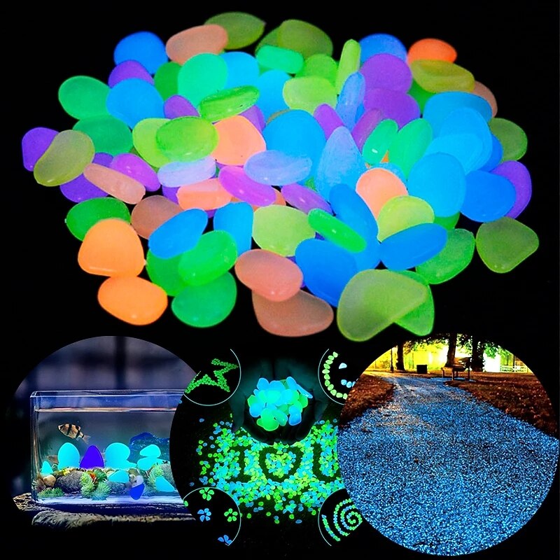 500 Pcs Glow in the Dark Garden Pebbles For Sidewalk Garden Terrace Lawn Garden Patio Fish Tank Aquarium Decoration Glow Stone2
