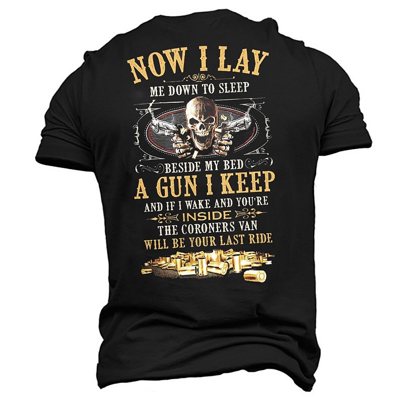 Men's Gun Graphic Tee, "Now I Lay Me Down To Sleep" Edgy Self-Defense Short Sleeve T-Shirt3