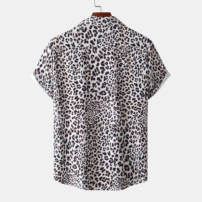 Men's Leopard Shirt Button Up Shirt Short Sleeve Tropical Hawaiian Designer Casual Daily Holiday Turndown Black / Gray White Pink Navy Blue Blue4