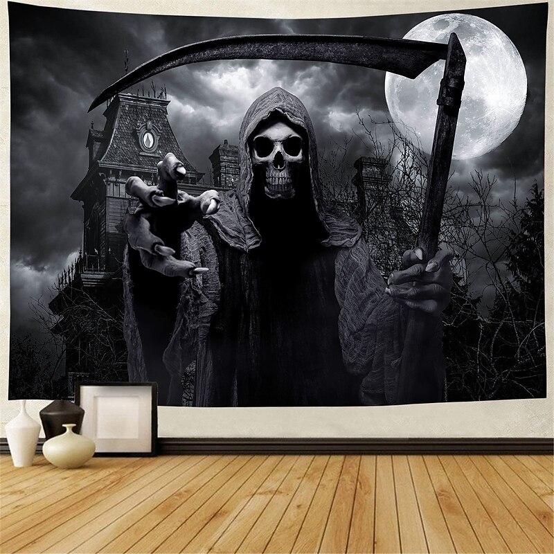 Halloween Death Hanging Tapestry Wall Art Large Tapestry Mural Decor Photograph Backdrop Blanket Curtain Home Bedroom Living Room Decoration Halloween Decorations2