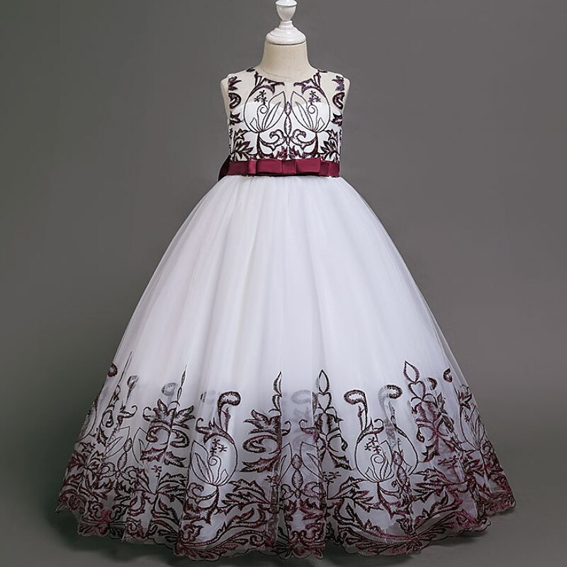 Kids Girls' Flower Girl Dress Dress Floral Performance Wedding Anniversary Cute Beautiful Polyester Midi Floral Embroidery Dress A Line Dress Summer Spring 4-12 Years Champagne Wine Royal Blue3