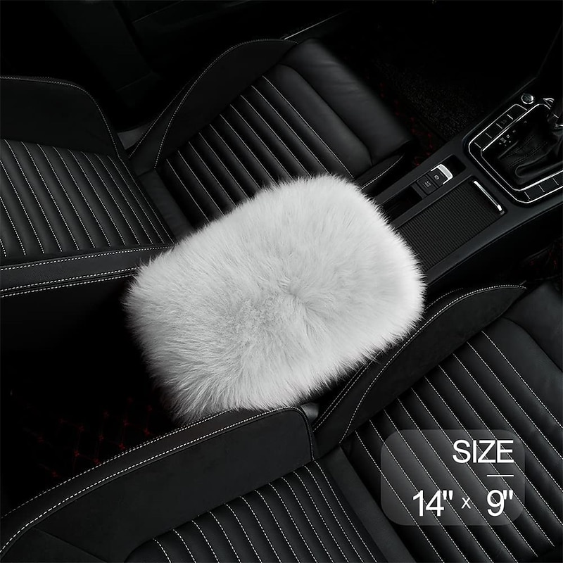 Auto Center Console Cover Pad Universal, Genuine Sheepskin Wool Fur Car Armrest Cover, Furry Fluffy Protector2