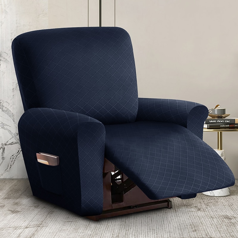 Super Stretch 1/2/3/4 Seats Burgundy Recliner Covers Sofa Couch Cover with Pocket,Non Slip Soft Sofa Slipcover, Washable Spandex Check Jacquard Reclining Furniture Protector for Kids, Pets2