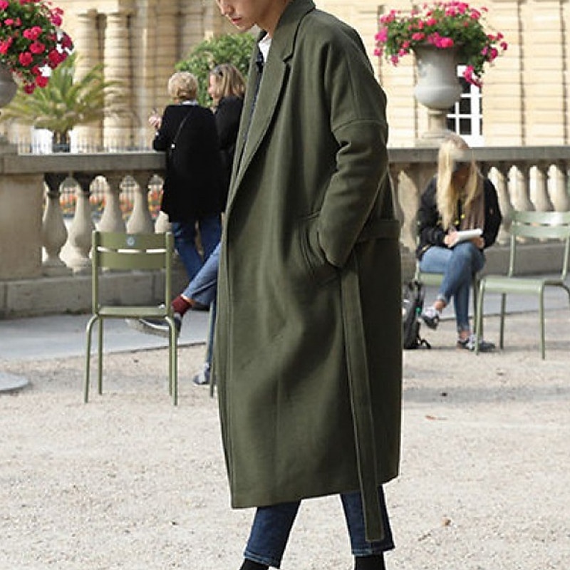 Men's Winter Coat Overcoat Business Casual Fall Winter Polyester Windproof Warm Outerwear Clothing Apparel Stylish Casual non-printing Pure Color Pocket Lapel Open Front4