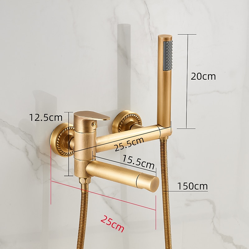 Vintage Bathtub Faucet Dual Spout Wall Mounted Golden, Bath Tub Filler Mixer Brass Tap with Heldhand Showerhand, Ceramic Valve Single Handle Control2