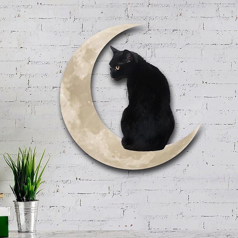 cross-border new black cat moon hanging metal sign black cat moon acrylic pendant4