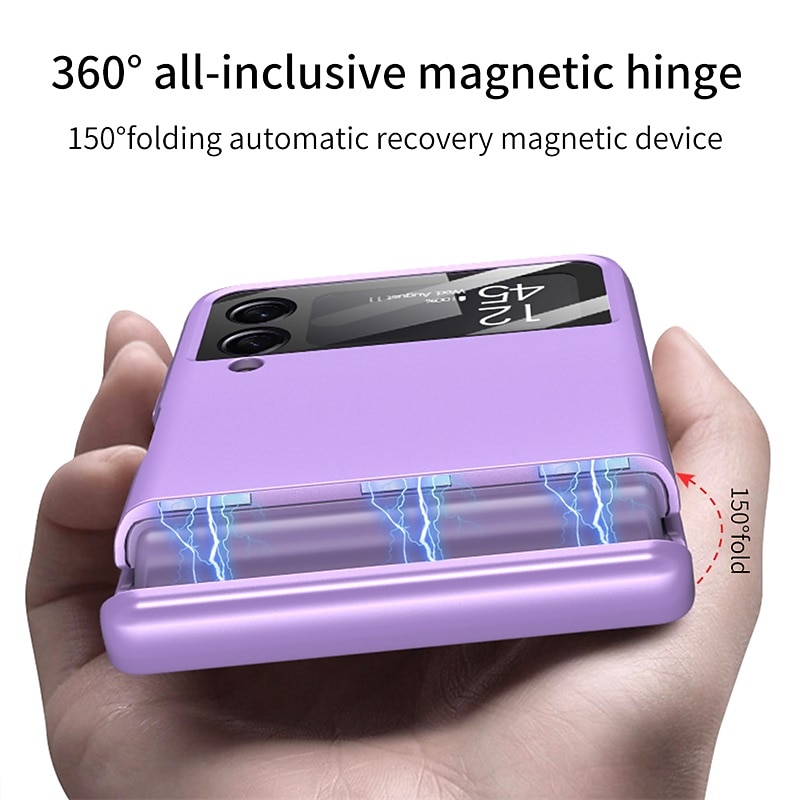 Phone Case For Samsung Galaxy Z Flip 5 Z Flip 4 Z Flip 3 Back Cover Portable Magnetic Full Body Protective Solid Colored TPU3