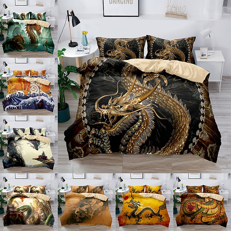 3D Bedding  Dragon print Print Duvet Cover Bedding Sets Comforter Cover with 1 print Print Duvet Cover or Coverlet，2 Pillowcases for Double/Queen/King2