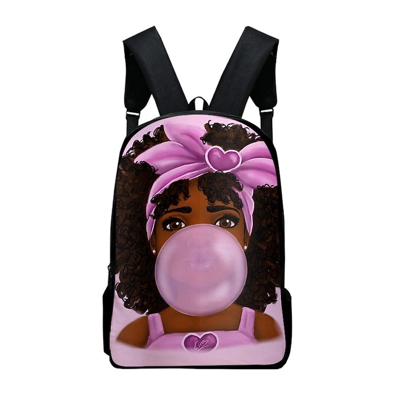 Black Girl Cartoon Backpack with Bubblegum Design – Stylish Lightweight School Bag for Girls or Gift for Tween Students2