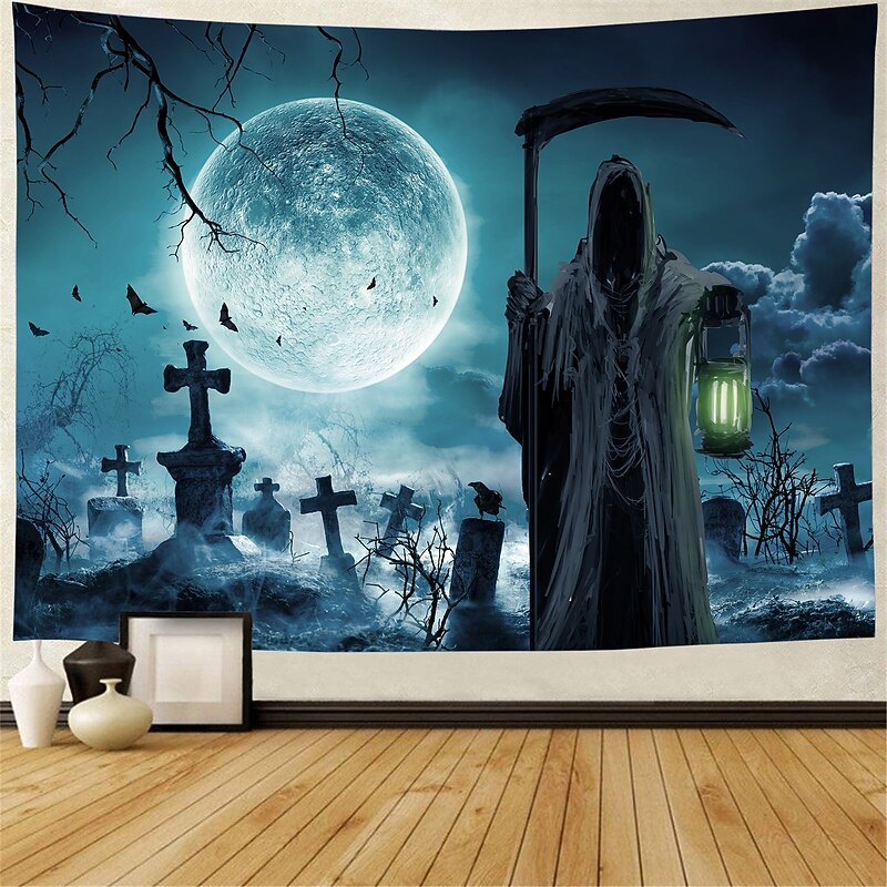 Halloween Death Hanging Tapestry Wall Art Large Tapestry Mural Decor Photograph Backdrop Blanket Curtain Home Bedroom Living Room Decoration Halloween Decorations3