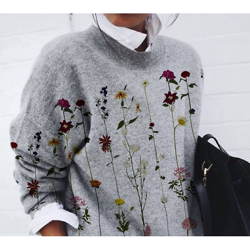Women's Pullover Sweatshirt Sweatshirt Pullover Active Vintage Streetwear Floral Work Street Dailywear Round Neck Crewneck Print Long Sleeve Gray Fall & Winter2