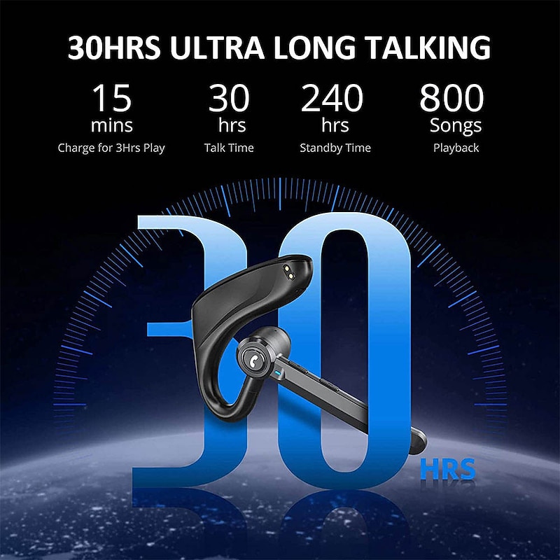 Dual-Mic AI Noise Cancelling Bluetooth Headset for Cell Phones, 30Hrs HD Talktime 10 Days Standby Wireless Bluetooth Earpiece IPX6 Waterproof Ultra-Light Wireless Headset Truckers/Office/Business2