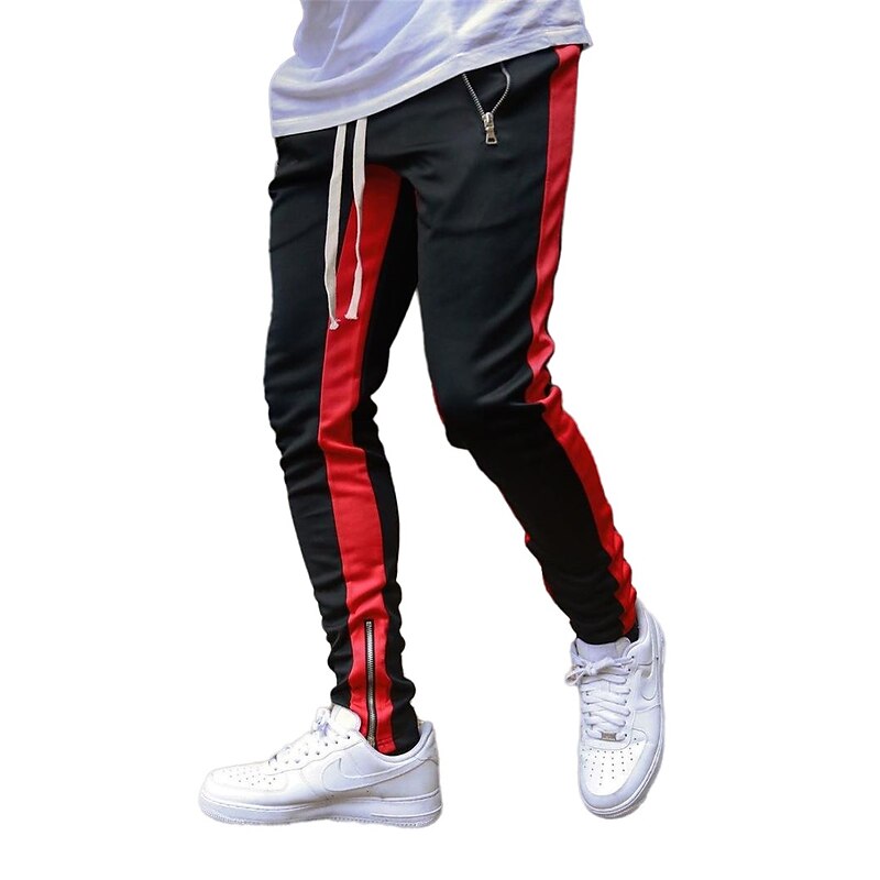 Men's Joggers Sweatpants Zipper Pocket Ankle Zippers Bottoms Athletic Athleisure Spring Breathable Moisture Wicking Soft Fitness Gym Workout Running Sportswear Activewear Color Block Red Navy Blue3