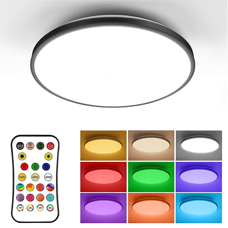 RGBCW Full Color Intelligent Dimming and Color Matching Bedroom Ceiling Lamp 24W WiFi Graffiti APP Bluetooth Voice Ceiling Lamp Can be Timed 2.4G Be Grouped Compatible with Alexa Google Home2