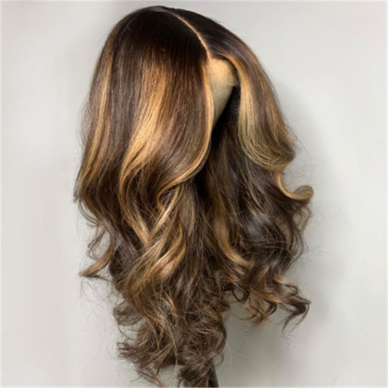 Highlights Long Wavy Wig Loose Curly Synthetic Replacement Hair Wigs Dark Brown Middle Part Blonde Synthetic Wig Natural Hairline for Fashion Women4