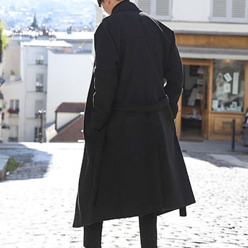 Men's Winter Coat Overcoat Business Casual Fall Winter Polyester Windproof Warm Outerwear Clothing Apparel Stylish Casual non-printing Pure Color Pocket Lapel Open Front3