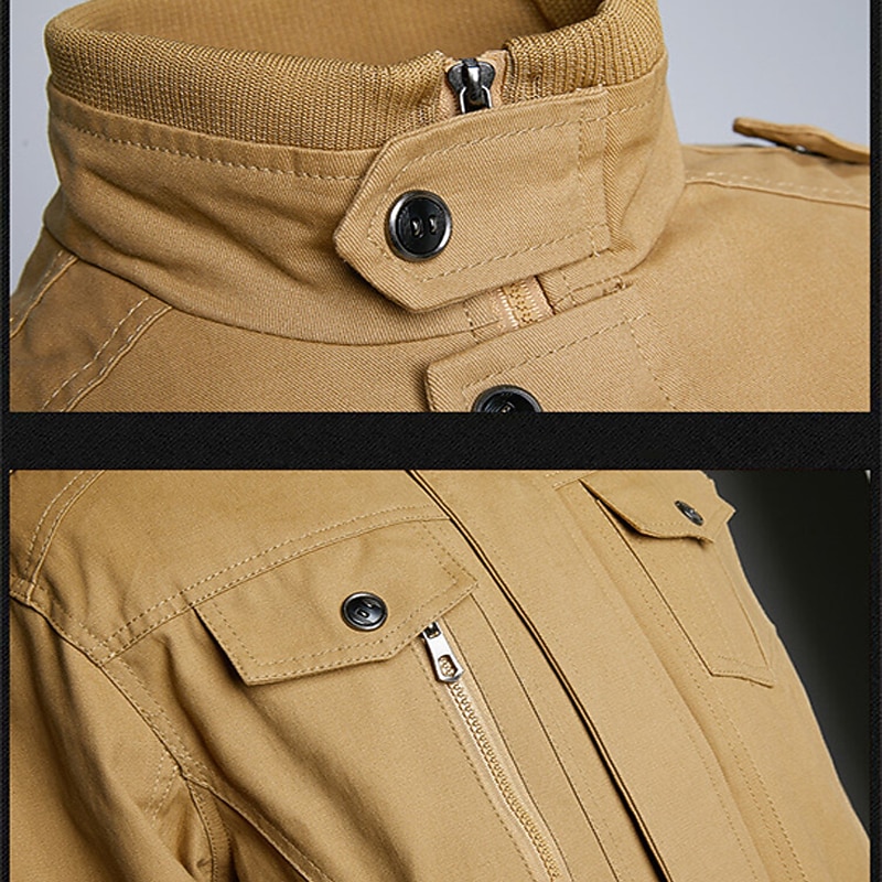 Men's Lightweight Jacket Summer Jacket Casual Jacket Work Jacket Street Holiday Windproof Warm Pocket Fall Winter Pure Color Streetwear Chic & Modern Turndown Regular Regular Fit Black Army Green4