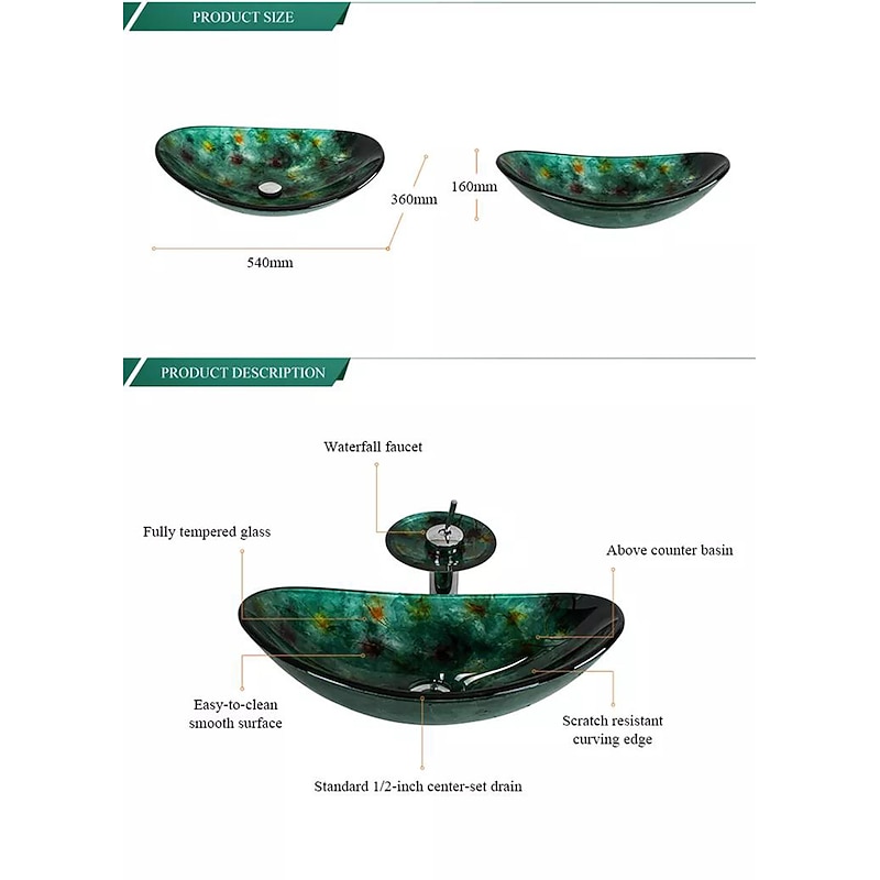 Art Tempered Glass Wash Basin with Chrome Faucet Finish,Rectangular Sink Shape Bathroom Faucet2