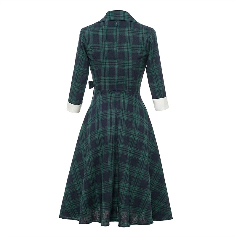 Women's Tartan Dress Swing Dress Plaid Dress Vintage Dress Green Red Long Sleeve Plaid Lace up Winter Fall Shirt Collar Mature Winter Dress Fall Dress 2022 S M L XL XXL3