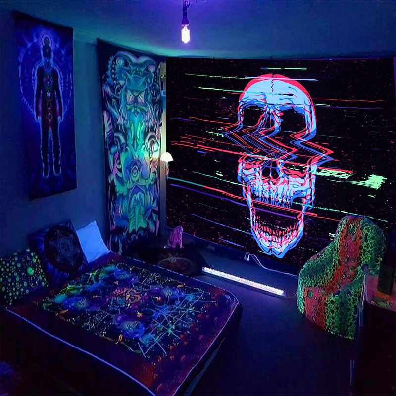 Blacklight Tapestry UV Reactive Glow in the Dark Glow Party Neon Tree of Life Psychedelic Trippy Misty Hanging Tapestry Wall Art Mural for Living Room Bedroom4