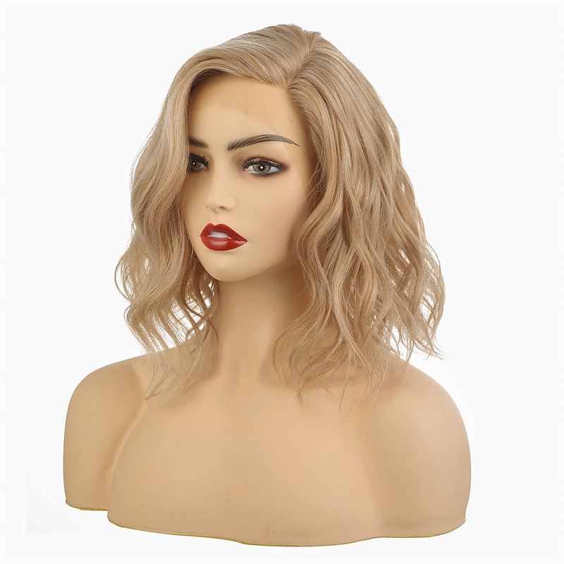 Shoulder Length Side Part No Lace Front Short Wavy Hair Bob Wigs for Women2