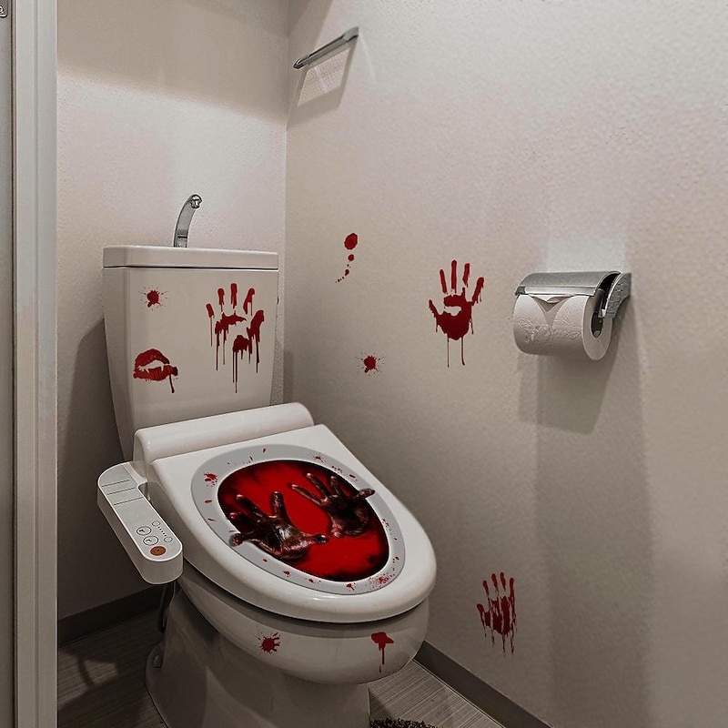 Halloween Waterproof Halloween Horror Night Blood Hand Toilet Sticker Horror Halloween Series Skeleton Pumpkin Witch3