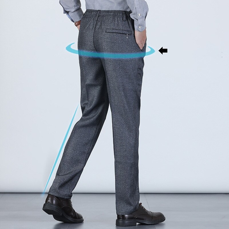 Men's Dress Pants Trousers Chinos Elastic Waist Plain Comfort Breathable Wedding Business Casual Fashion Classic Black Dusty Blue High Waist Stretchy3