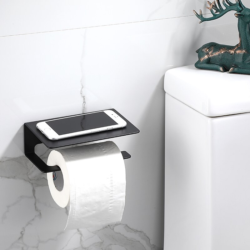 Toilet Paper Holder Multi-Functional Storage Roll Paper Holder Black Matt Space Aluminum4