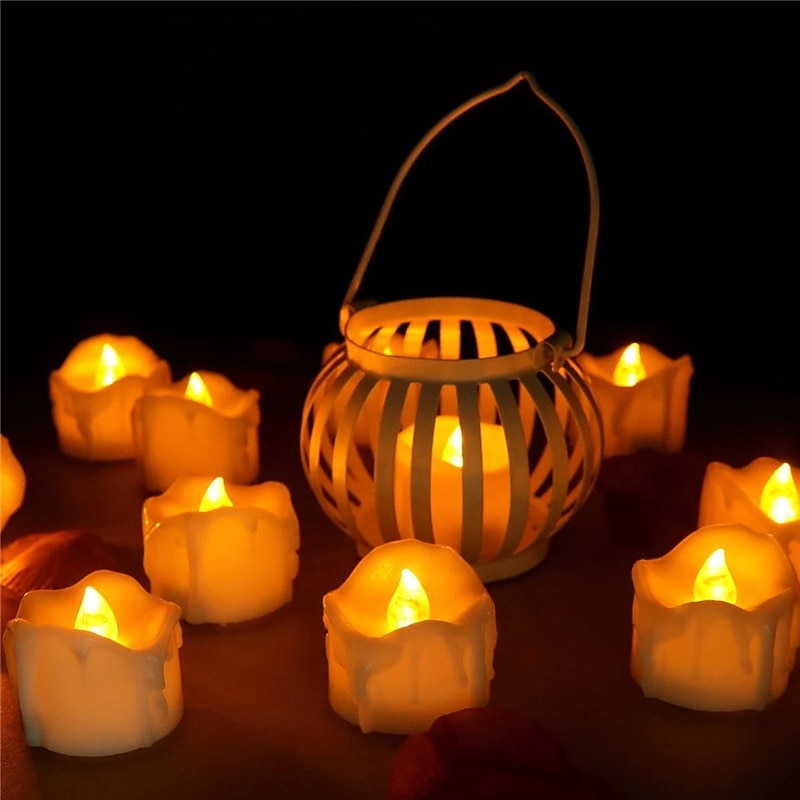 12/24Pcs Candles Light LED Tea Lights Flickering Flameless Warm White for Thanksgiving Party Lighting with Battery2