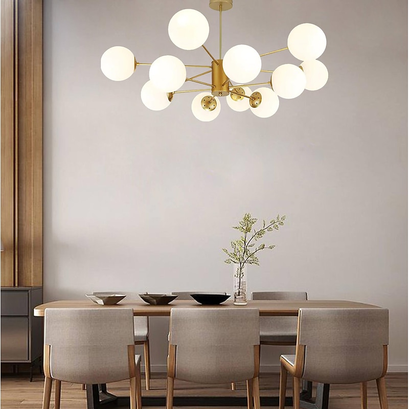 12 Heads Pendant Light Nordic Chandelier Sputnik Design Modern Gold Glass Shade Metal Painted Finishes 110-120V 220-240V
