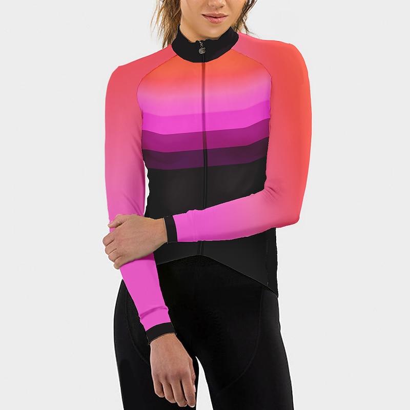 Women's Cycling Jersey Gradient Long Sleeve Bike Jersey Top with 3 Rear Pockets Mountain Bike MTB Road Bike Cycling Quick Dry Reflective Strips Back Pocket Moisture Wicking Sports Black Yellow Red2