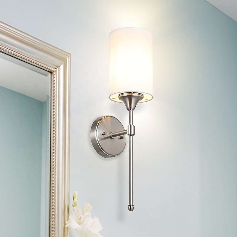 Modern Simple Brushed Nickle Fabric Shade Wall Lamp Living room Bedroom Indoor Decoration Wall Light2