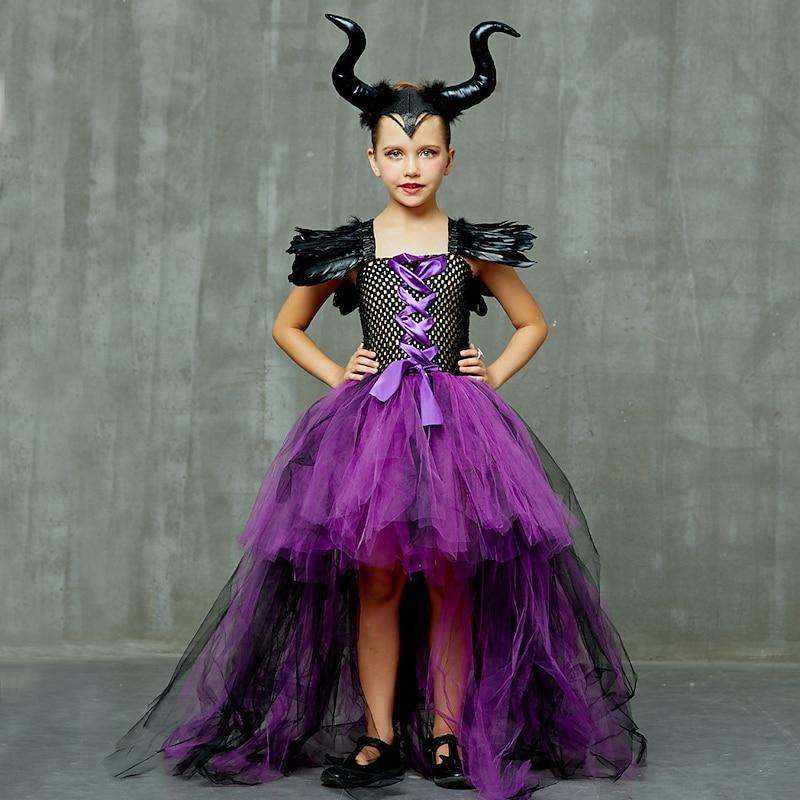 Witch Maleficent Outfits Tutu Walpurgis Night Princess Sweet Movie Cosplay for Girls' Kid's Masquerade