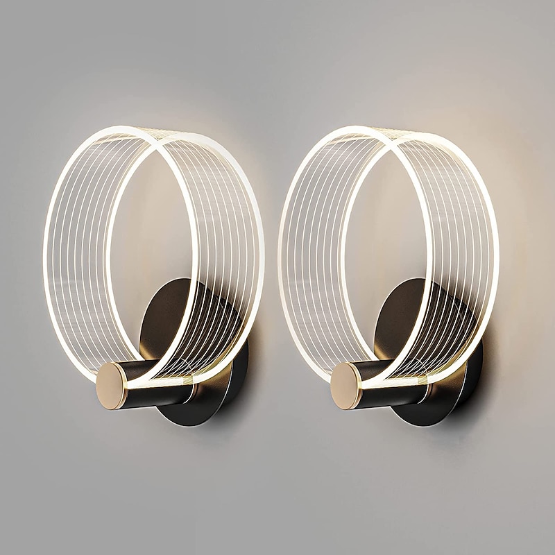 Modern Acrylic Wall Lamp 2-piece Set of Single Head or Double Head LED Decorative Wall Lamp 3-color Temperature Adjustable Wall Hanging Type Suitable for Corridor Staircase Bedroom Living room