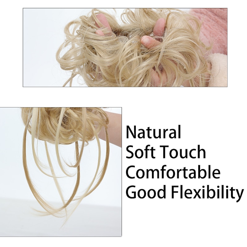 Messy Bun Hair Piece Super Long Tousled Updo Hair Bun Extensions Wavy Hair Wrap Ponytail Hairpieces Hair Scrunchies with Elastic Hair Band for Women Girls4