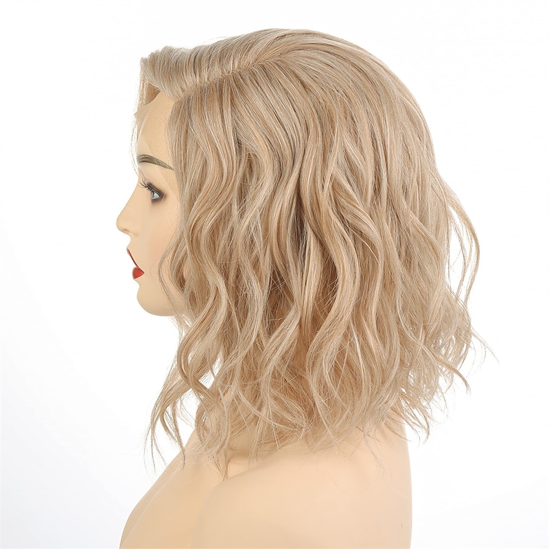 Shoulder Length Side Part No Lace Front Short Wavy Hair Bob Wigs for Women3