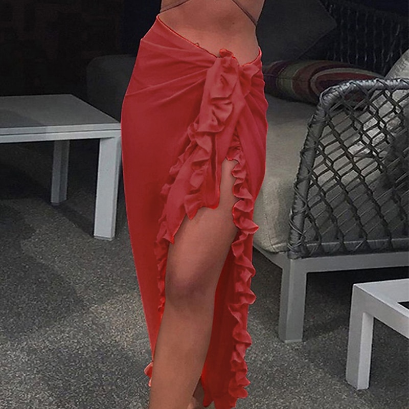 Women's Normal Swimwear Cover Up Swim Shorts wrap Swimsuit Ruffle Vacation Fashion Pure Color Bathing Suits4