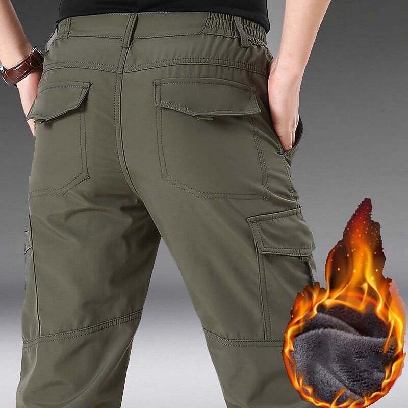 Men's Hiking Pants Trousers Fleece Lined Pants Softshell Pants Military Winter Outdoor Thermal Warm Windproof Multi Pockets Sweat wicking Pants / Trousers Bottoms Elastic Waist Zipper Pocket Black4