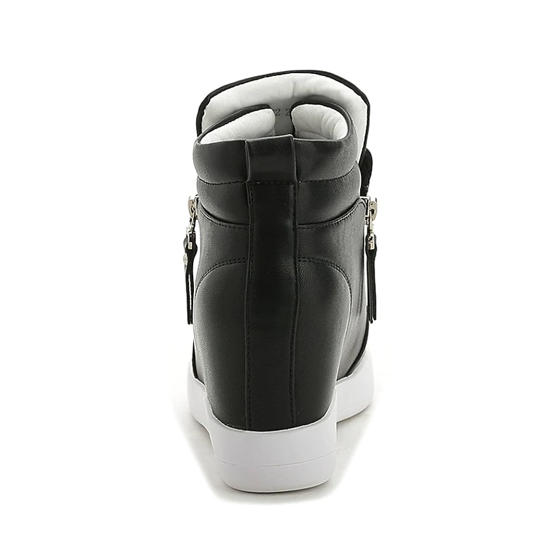 Women's High-Top Wedge Ankle Boots with Side Zipper – Casual Sporty Faux Leather Boots for Everyday Wear2