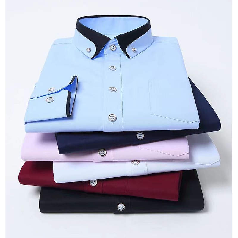 Men's Dress Shirt Button Down Shirt Non Iron Shirt Solid / Plain Color Wedding Wine Black White Pink Long Sleeve Turndown All Seasons Clothing Apparel