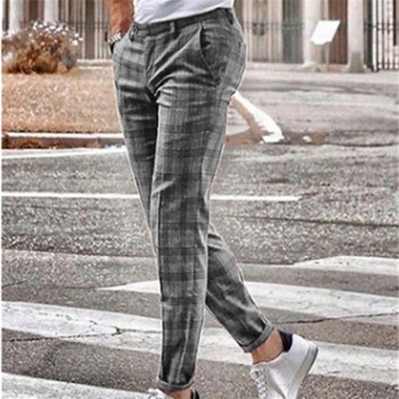Men's Trousers Chinos Jogger Pants Plaid Dress Pants Pocket Straight Leg Plaid Comfort Breathable Casual Daily Streetwear Sports Fashion Yellow Blue Micro-elastic3