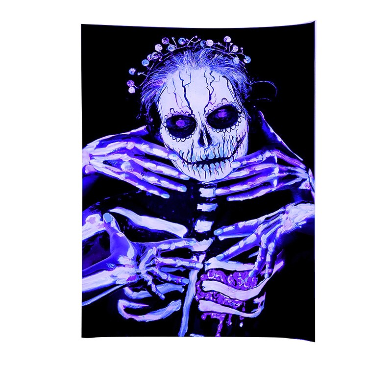 Halloween Decorations Blacklight UV Reactive Wall Tapestry Skeleton Art Decor Blanket Curtain Hanging Home Bedroom Decoration Polyester Skull2