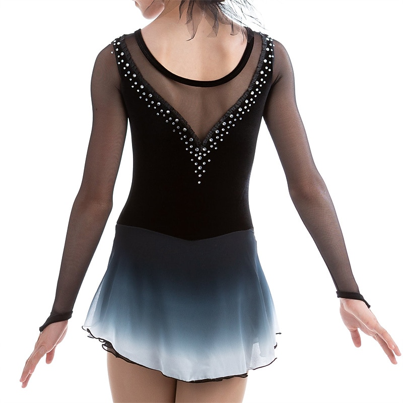 Figure Skating Dress Women's Girls' Ice Skating Dress Black High Elasticity Training Competition Skating Wear Crystal / Rhinestone Long Sleeve Ice Skating Figure Skating / Winter2