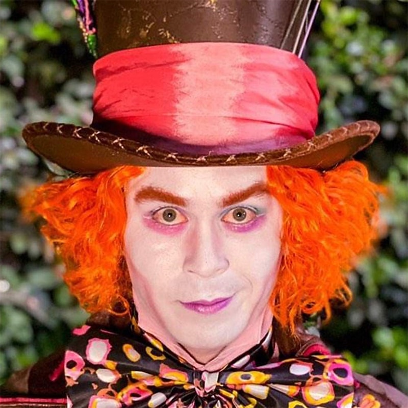 Mad Hatter Short Messy Curly Orange Wigs Unisex Heat Resistant Hair for Cosplay  Holloween Party Carnival Wigs2