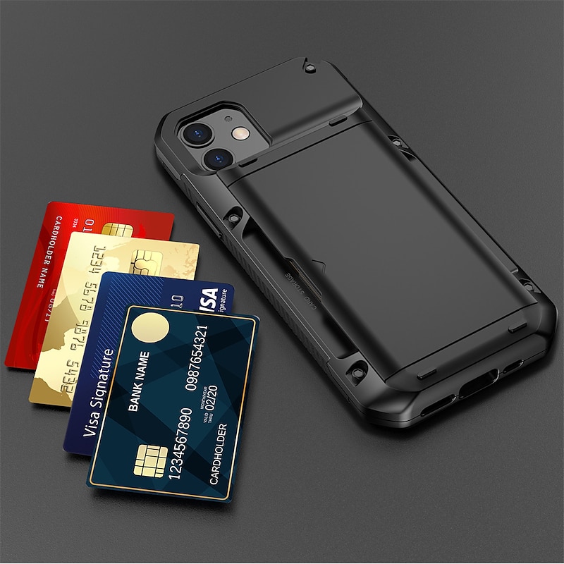 Phone Case For iPhone 15 14 Pro Max Plus 13 12 11 Pro Max Back Cover Wallet Case Card Slot Shockproof Solid Color TPU PC4