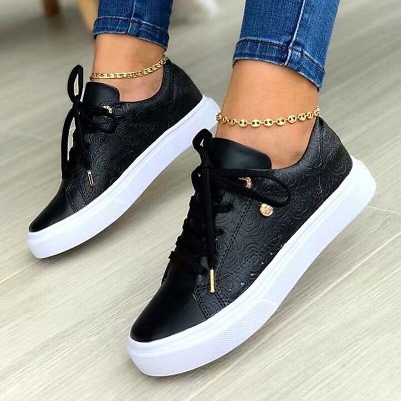 Women's White Casual Lace-Up Sneakers with Cushioned Sole - Trendy Everyday Walking Shoes2